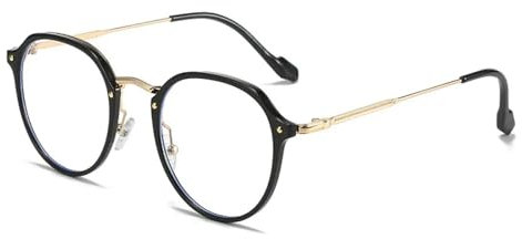 WFFZTZW Rundes Retro-Brillengestell, ultraleichte modische Brillengestelle (Schwarz-Gold)
