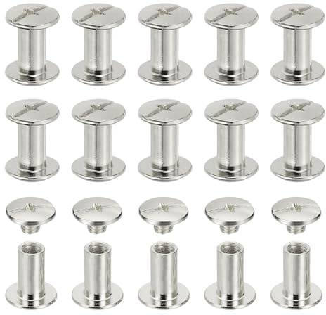 PATIKIL Chicago Screws, 60set M5 x 10mm Carbon Steel Phillips Head Screw Rivets Binding Screws Post Nail Rivet for Leather Belt Bag Backpack Craft Bookbinding, Silver Tone