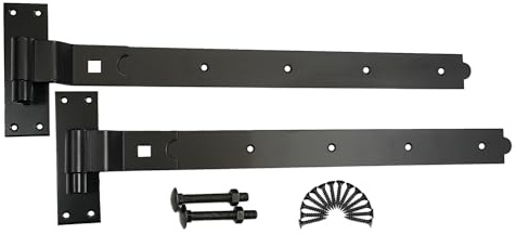 Epoxy Black 24 (600mm) Cranked Hook and Band Hinges Pair – Heavy Duty Garden Gate Fititing Kit Ideal for Wooden Gate, Garage Door Gate
