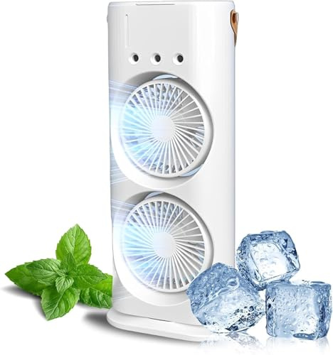 Ventilatore portatile doppio Bullseyeair,ventilatore a nebbia Bullseyeair,ventilatore a nebbia ricaricabile migliorato e mini condizionatore d'aria per il raffreddamento della camera da letto (white)