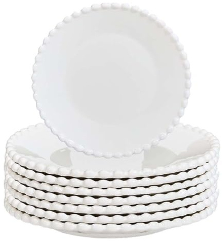 Ceramic Plates Beaded Edge Table Crockery Set for 8 (Side Plates) | Dishwasher Safe, Microwave Safe
