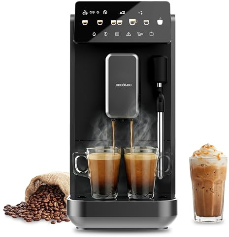 Cecotec Cafetera Superautomática con Vaporizador y Unidad de Procesado 20g Cremmaet Lungo Steam. 19Bares, Thermoblock, 5 Bebidas, 5 Niveles Molido, Descalcificación, Depósito 2L, Pantalla Táctil