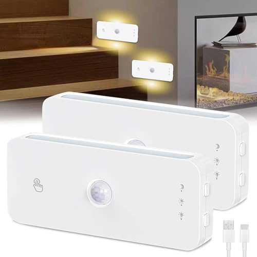 Lot de 2 veilleuses avec détecteur de mouvement - Lampe LED avec détecteur de mouvement - Intérieur rechargeable - Éclairage d'escalier - Montage magnétique - Luminosité réglable - 3 températures de