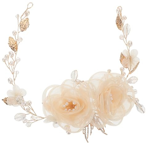 Generic Pearl Floral Bridal Hair Vine Lightweight Wedding Headpiece for Brides Bridesmaids Flower Elegant Leaf Hair Jewelry Accessories