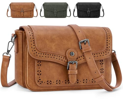 RAINSMORE Sac Bandoulière Femme Motif Ajouré Sac à Main Bandoulière Femme | Sac a Main Femme Cuir PU Résistant à L'eau avec Sangle Réglable pour Quotidien Shopping Travail Voyages