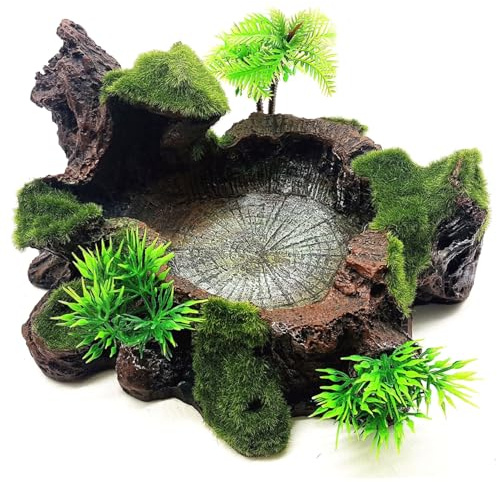 Reptilvattenskål, 18,5 x 15 x 9 cm simuleringsreptil vattenskål, dekorativ plast och harts skäggig drake matskål, för ödla geckosköldpadda