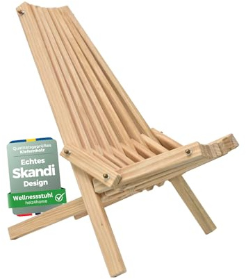 Skandinavischer Liegestuhl aus massivem Kiefernholz Holzstuhl I Wellnessstuhl Stuhl für Garten, Terrasse oder Wellnessbereich I Skandi Design Gerippt