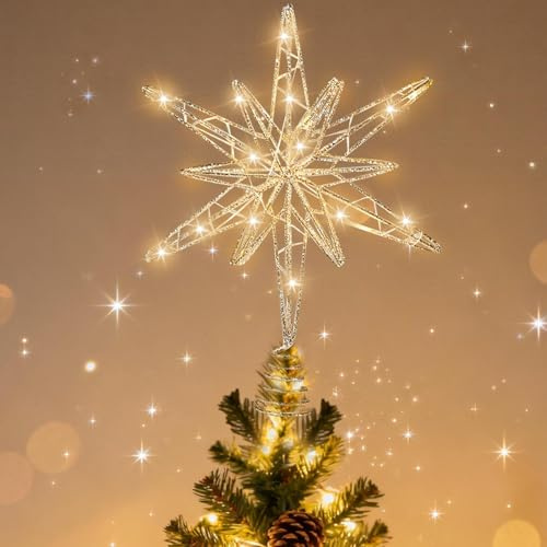 Weihnachtsbaumspitze Stern, Weihnachtsdeko Engel Weihnachtsbaumspitze mit LED Licht, Weihnachtsdeko Beleuchtet Christbaumspitze Stern Baumspitze Weihnachten für Weihnachtsbaum Deko (A)