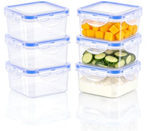Kssvzz 6er Set 400ML Frischhaltedosen mit Deckel Luftdicht | Quadratische Plastikbox Auslaufsicher, Meal Prep Boxen, Stapelfähig und Langlebig, Gefrierdosen Klein BPA-frei