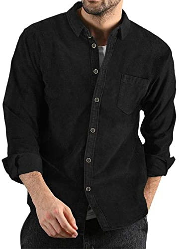 Generisk ståkrage skjortor män casual långärmad enfärgad knäppt lätta skjortor linne, svart, XL