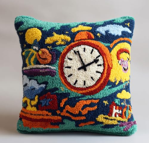 Taxpy Knüpfkissen-Set,Strickset-Kissen,Tasse Teppich-Set Für Anfänger,Knüpfset Für Anfänger,Erwachsene Oder Kinder,Knüpfset Uhr 43 X 43 Cm
