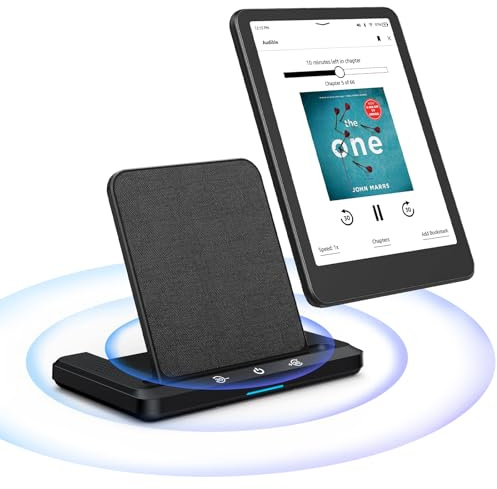 Kabelloses Ladedock mit Integriertem Hörbuch Lautsprecher, Inkl. Netzteil | Kompatibel mit Kindle Paperwhite Signature Edition（2022/2024）Colorsoft Signature Edition（32GB),iPhone &Samsung,Spielt Hörbuch
