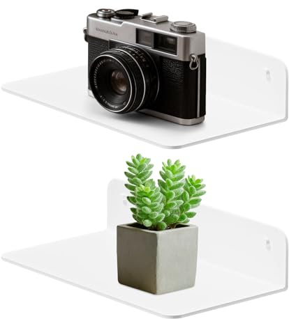 ECVUKQ 2 Stück Wandregal Weiß Metall, 23 ×12 cm Wandregal Ohne Bohren Regalbrett Weiß WandregalBadezimmer für Wohnzimmer Schlafzimmer Büro Küche