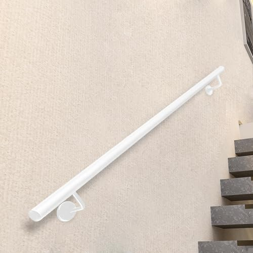 Modern Staircase Banister Hand Rails, 1m 1.5m 2m 3m 4m 5m 6m Wall Mount Handrail - Complete Kit, White Round Pipe Support Rod Grab Bar for Indoor Outdoor(1ft/30cm)