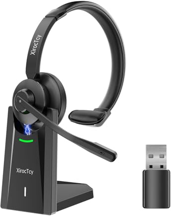 XirocTcy Wireless Headset with Mic for Work, Bluetooth Headset, Mic Clear Calls, Wireless Headsets with AI Noise Cancelling Microphone (Bluetooth 5.3 & Mic Mute), USB Dongle, for PC/Zoom/Office