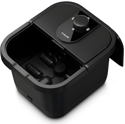 Evolure Elektriskt fotbad, fotmassageapparat med 45 graders uppvärmning, massagebubblor och rullar, fotspa med dränering, svart