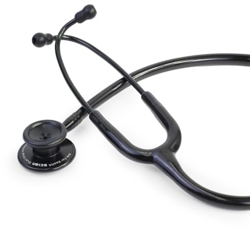 Scian Lightweight Stethoscope -Enhanced Acoustic, Satin-Flex Tube, Aluminum Featherlight Dual head for Nurse Essentials, Black