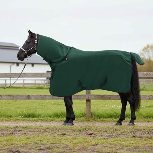GeenYuu Couverture équine Vert foncé Complet 85 cm en Polyester Respirant et Durable pour Cheval et Poney Hiver extérieur avec Attache Ajustable poitrail et Encolure Protection Chaleur