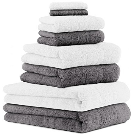 Betz 8er Set Handtücher Handtuch Deluxe 100% Baumwolle 2 Badetücher 2 Duschtücher 2 Handtücher 2 Seiftücher Farbe weiß und anthrazit grau