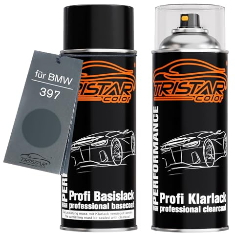 TRISTARcolor Autolack Spraydose für BMW 397 Anthrazit Metallic + Klarlack | Moiregrau Metallic, Set aus Basislack + Klarlack, Sprühdosen 400ml