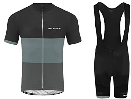 UGLY FROG Herren Radtrikot Set, Atmungsaktiv Schnell Trocken Radfahren Kleidung mit Bib Shorts Mit 20D Sitzpolster MTB, Rennrad