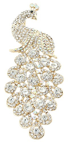 EVER FAITH Österreichische Kristall Elegante Tier Pfau Plume Anhänger Brosche Klar Gold-Ton