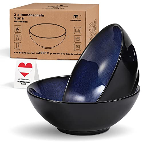 Cuenco de ramen de cerámica de 20 cm - cuenco de sopa azul, cuenco de ensalada, cuencos aperitivos, cuencos cocina, cuenco ramen, A-B: Los productos pueden tener pequeños defectos de esmalte..,