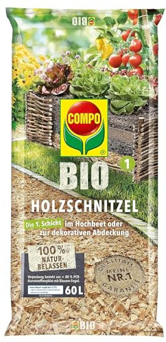 COMPO BIO Holzschnitzel zur dekorativen Abdeckung oder als perfekte Grundschicht einer Hochbeet-Befüllung 60L