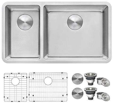 Ruvati 32-inch Undermount Kitchen Sink - 30/70 Double Bowl Kitchen sink - 16 Gauge Stainless Steel Kitchen Sinks with Brushed Finish hides scratches, Easy-to-Clean Undermount Sink - RVM5307