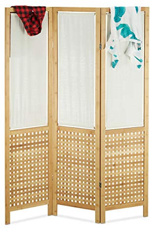 Relaxdays Paravent 3-teilig Bambus freistehend, faltbarer Raumteiler mit Sichtschutz, Landhaus, HxB: 180 x 132 cm, natur