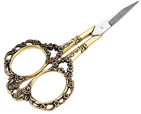 Vintage Nähschere Edelstahl - Antike Stickschere für Handwerk, Kreuzstich und Stickerei, Blumenmuster Schere mit Fadenschere für Nähen und Schneidern (#3)