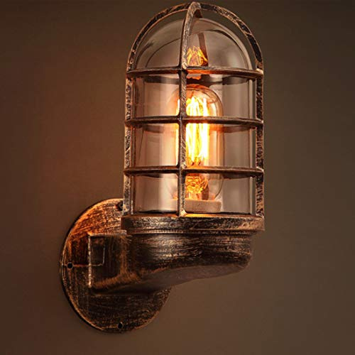 Retro Wandleuchte Vintage Flur Schlafzimmer Loft Industrie LED E27 Metall Lampe, Klassisch Rustikal Glas Wandlampe Antik Landhaus Esszimmer Wohnzimmer Korridor Treppen Studie Keller Wandspots, H20cm