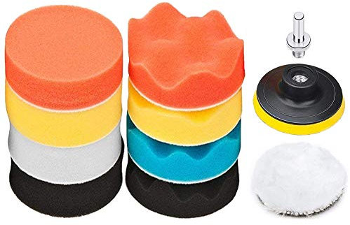 Dimoxii Polierschwamm Auto 11pcs Polierpad Set Wolle Polierset Polierteller für Poliermaschine Polierauflage Bohrmaschine Bohrer Adapter (3 Inch Polierschwamm)