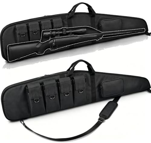 TVDARMO Weiche Gewehrtasche für Schrotflinten und Lange Gewehre, mit Mehreren Magazintaschen, Verstellbarer Schultergurt, 44/48/52 Zoll
