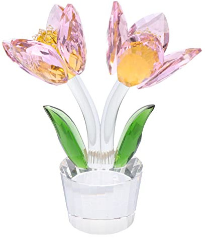 Garneck Crystal Tulip Ornaments Flower Shaped Desktop Decor Unique Crystal Flower Ornament for Living Home Office