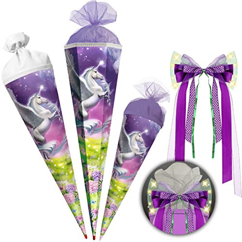 alles-meine.de GmbH Schultüte - Magic Pegasus/Einhorn 35-85 cm Größe wählbar Zubehör Spitze - Zuckertüte - Tüllabschluß/Filzabschluß - eckig/rund - Mädchen - klein ..