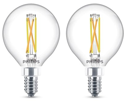 PHILIPS LED 40W G16.5 E12 Base 2-Pack Ultra Definition Soft White (2700K) 350 Lumen (3.5W=40W) Clear Flicker Free Light Bulbs