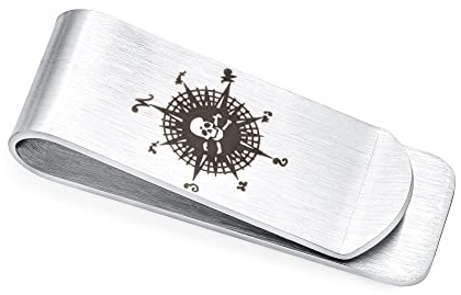 Personalisierter Breiter Herren Bikerschmuck Gothic Caribbean Pirate Crossbones Explorer Viking Compass Skull Men Money Clip Card Holder For Men Teens Father Edelstahl Brauchizable