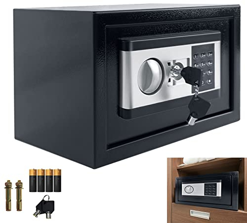 YRHome 34L Mini Tresor für Zuhause Safe Tresor mit Digitaler Passwort, Batteriebox, 2 Sicherheitsschlüssel, Alarmfunktionen Stahlsafe Safe-zubehör für Privathaushalte(34L, L)
