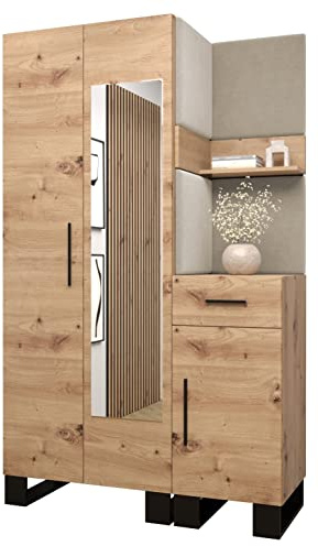 MEBLE KRYSPOL Garderobe Artin Set 16 mit gepolsterten Paneelen Industriell Design (Artisan Eiche + Manila 02 (Creme))