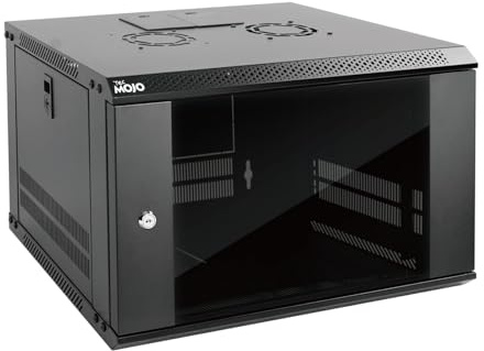 Tecmojo 6U Serverschrank zur Wandmontage, IT-Netzwerk-Rack-Gehäuse, abschließbare Tür und Seitenteile, schwarz, Kühlventilator, Standard-Glastür, 450 mm Tiefe, für 48,3 cm (19 Zoll) IT-Geräte,