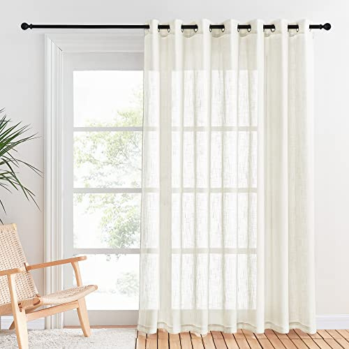PONY DANCE Linen Look Voile Curtain with Eyelet Top - Single Panel Window Net Curtain for Children's Room/Living Room Elegant Modern Semi Transparent Sheer Panel, 100 x 84 Inches, Light Beige