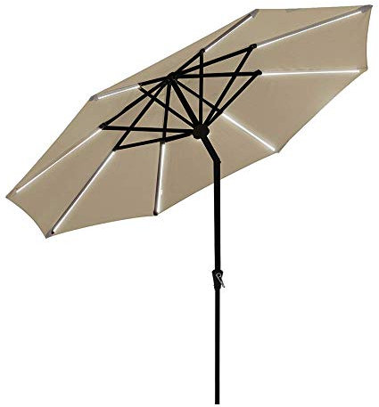 VIROYA Balkonschirm Sonnenschirm Gartenschirm LED Terrassenschirm Strandschirm |2,7m| Neigbar/Mit Handkurbel/Solarpanel für Beleuchtung/Sonnenschutz Rund - ohne Sockel gut