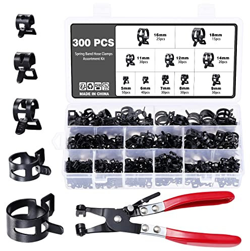 Knpwer 300 fascette stringitubo per tubo del carburante, 10 misure, in silicone, per tubo dell'aria e dell'acqua, con pinze per fascette da 5-18 mm