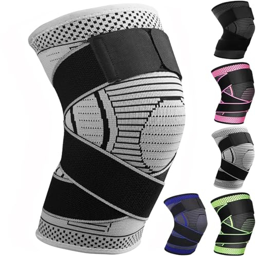 Ruilala Rodilleras Menisco y Ligamento Ajustable Rodillera Estabilizadora 1 Pieza Rodilleras Deportivas Para Hombres y Mujeres Para de Menisco, Tendinitis, Correr, Baloncesto (Gris, XXL)
