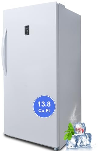 SMETA Stand Up Upright Freezer 13.8 Cuft, Deep Freezer Upright Frost Free Standing Garage Ready Standup Freezerless Refrigerator with Glass Shelves, Convertible Vertical Freezer 14 Cu Ft, White