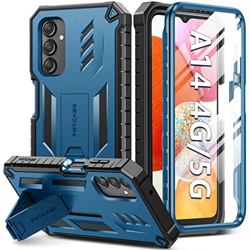 FNTCASE für Samsung Galaxy A14 Handyhülle: Rugged Outdoor case 360 Rundumschutz Hülle mit Eingebauter Ständer Fallschutz rutschfest Hüllen für Samsung Galaxy A14 4g 5g Blau