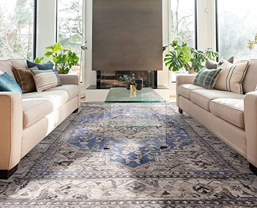 Lord of Rugs Traditioneller, klassischer Teppich, modern, antikes Medaillon, floraler Orientteppich für Wohnzimmer, Schlafzimmer, hochwertiger Teppich, blau, Größe XXL, 240 x 330 cm