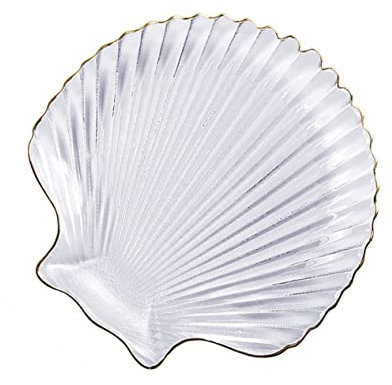 UPKOCH Assiette En Verre De Coquille Transparente Bord Doré, Plaque Délicate En Verre Alimentaire, Assiette Pour Petit-déjeuner Et Salade De Fruits, Présentoir Polyvalent Cuisine Et Décoration