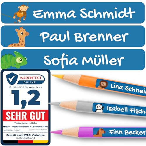 Personalisierbare Namensaufkleber für Kinder (120 Stk. 47x7 mm) - Wasserfeste Namensschilder für Gegenstände, Stifte & Textilien - Optimal für Kita, Kindergarten und Schule - Schöne Motive
